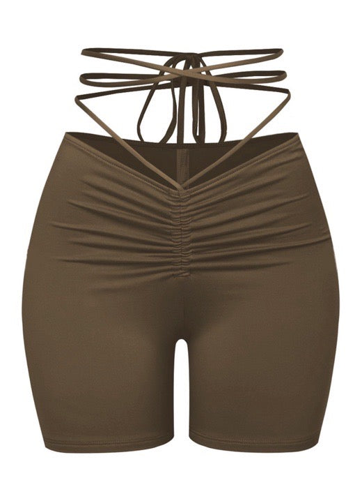Chocolate Ruched Shorts - Brown