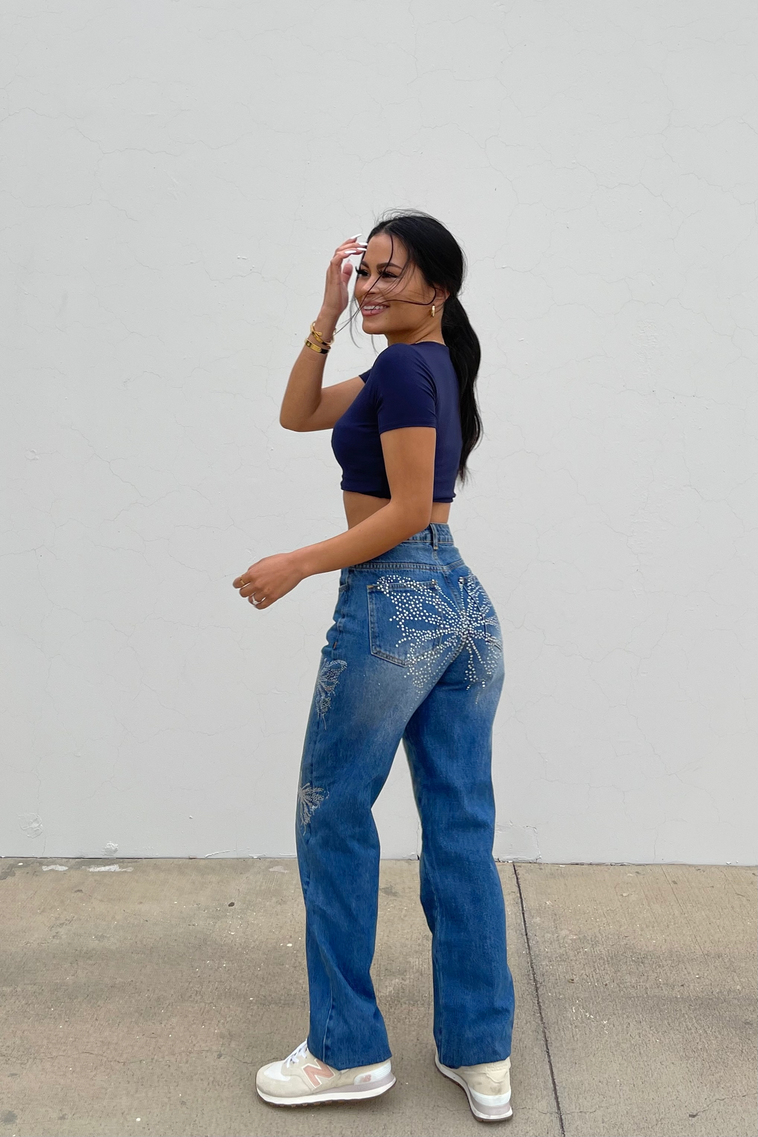 Y2K Rhinestone Butterfly Straight Leg Jean