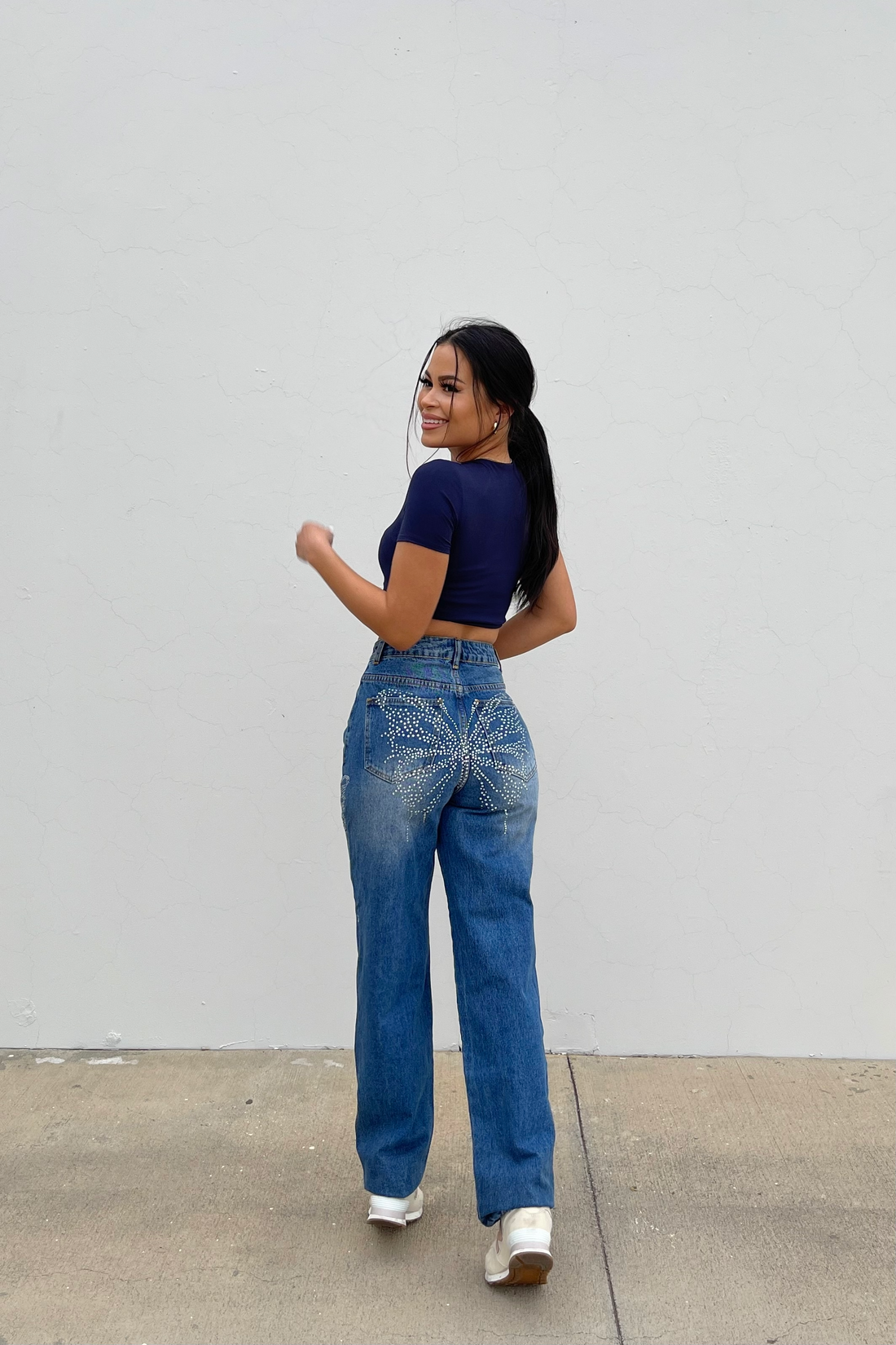 Y2K Rhinestone Butterfly Straight Leg Jean