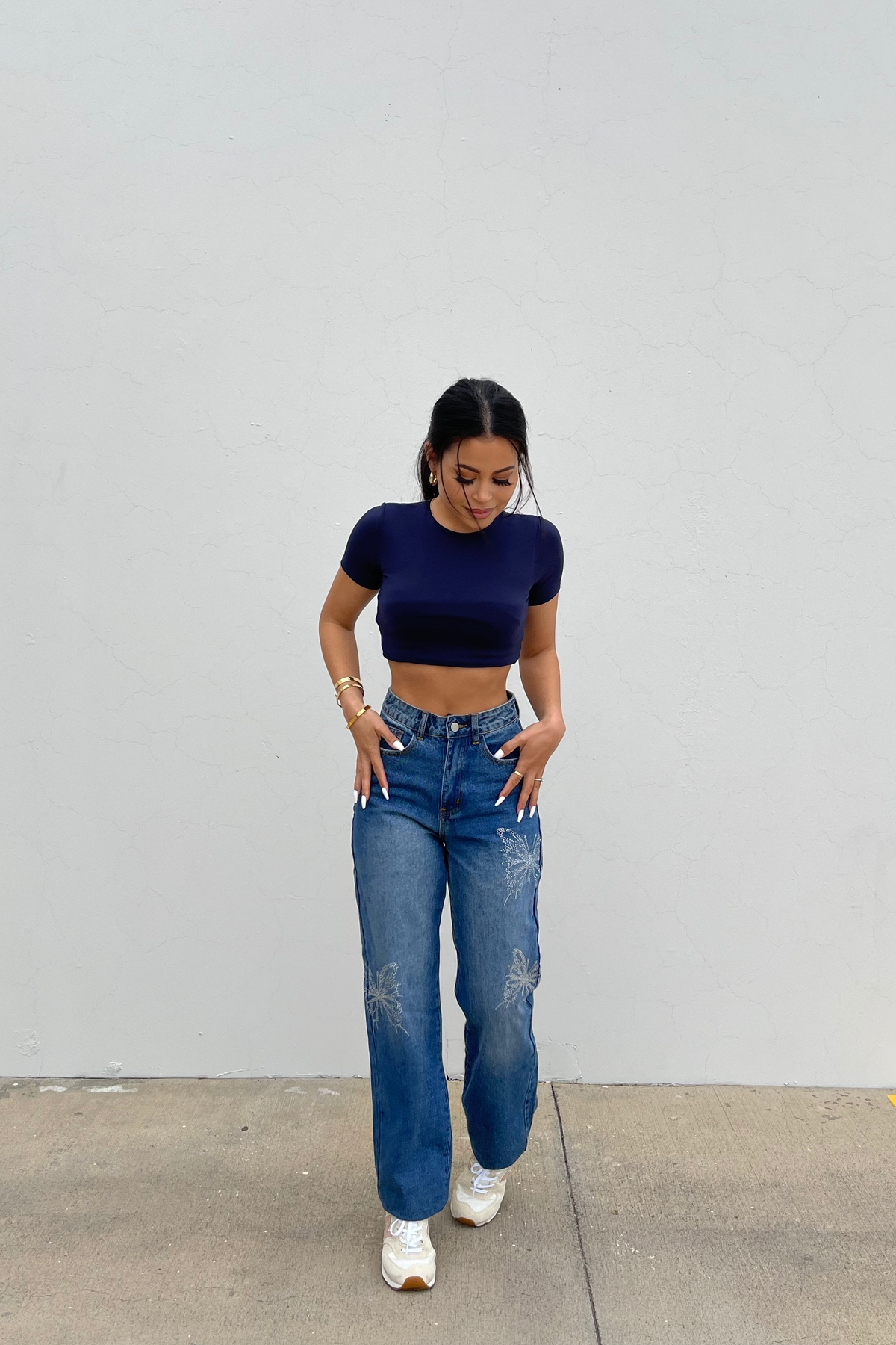 Y2K Rhinestone Butterfly Straight Leg Jean